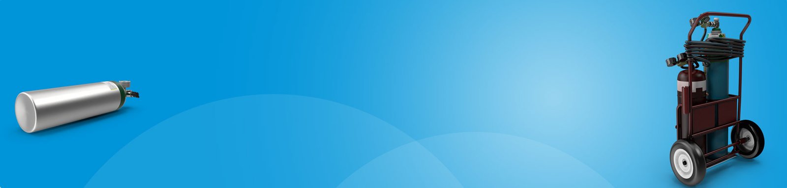 cilindro de oxigênio e carrinho de oxigênio industrial com fundo azul